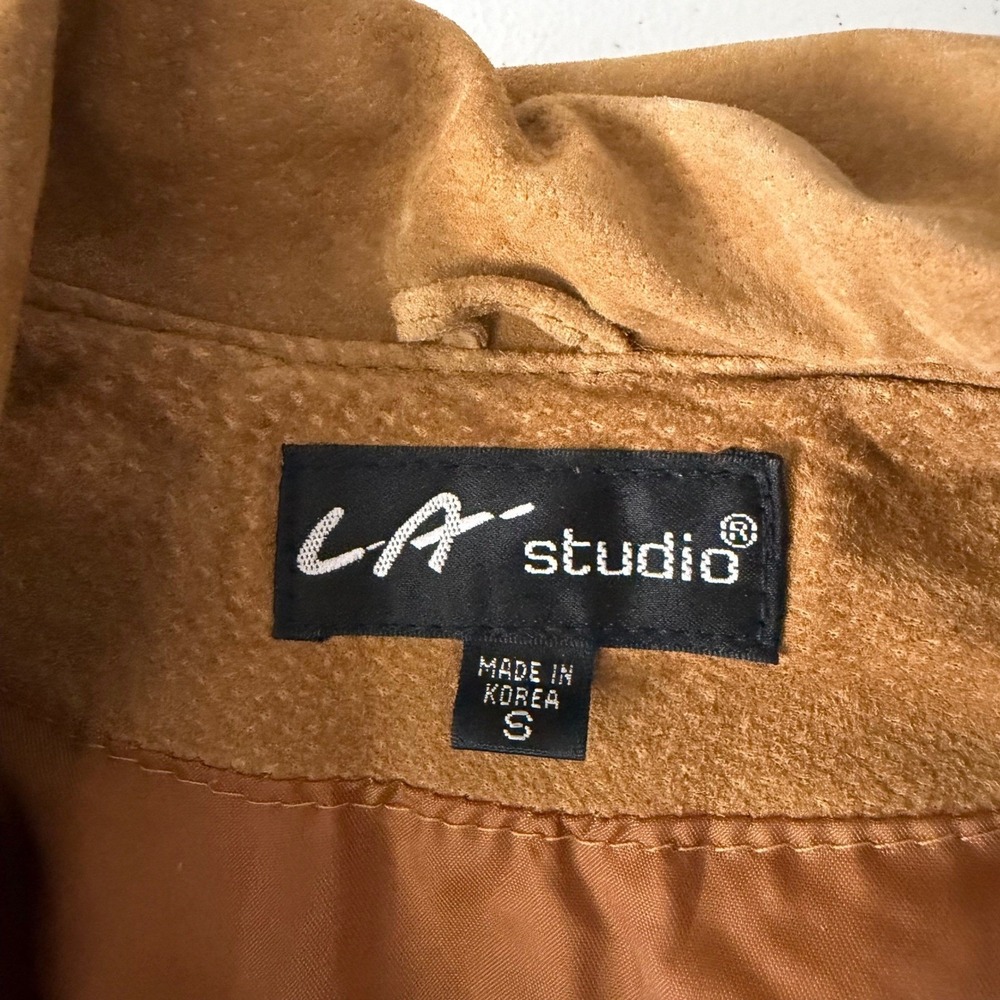 L.A. Studio Suede Fringe Zip Front Tie Belt Jacket Tan Western Boho‎ Festival S - Picture 3 of 16